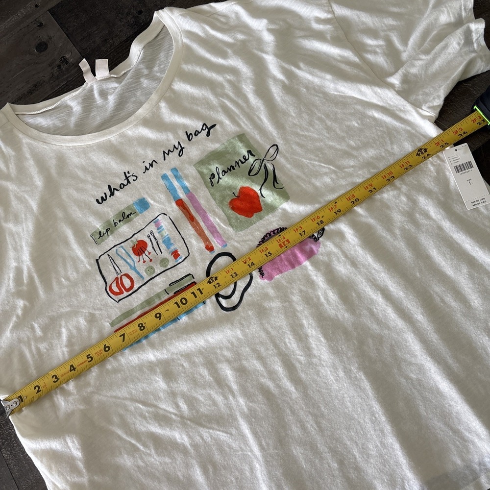 Anthropologie T-shirt What's In My Bag Size Large NWT oversized Lyrebird - Picture 7 of 12